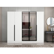 Minar Nisa Plus 5 Kapaklı 2 Çekmece Dolap Beyaz Mebran Reflekte Cam