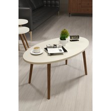 Gold Falez Mobilya Aksesuar Orta Sehpa Ahşap Torna Ayak Elips Krem