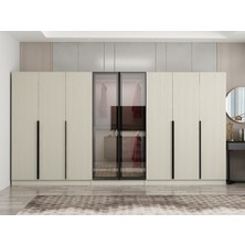 Minar Nisa Plus 8 Kapaklı 4 Çekmece Dolap Kumtaşı Mebran Reflekte Cam