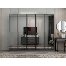 Minar Nisa 5 Kapaklı 2 Çekmece Dolap Antrasit Reflekte Cam