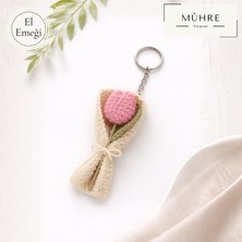 Mühre Mini Çiçek Buketi Lale Anahtarlık Charm Hediyelik %100 Pamuklu Organik Amigurumi Örgü