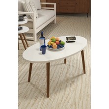 Gold Falez Mobilya Aksesuar Elips Orta Sehpa Ahşap Ayak Beyaz