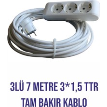 3lü 7 Metre Öznur Kablo 3*1,5 Bakır Kablodan Yanmaz Kaliteli Uzun Ömürlü