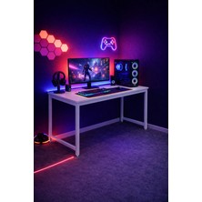Flinder Beyaz Renk Oyuncu Masası 60X120 Cm, Bilgisayar Masası, Gamer Masası, Gaming Masa, Metal Ayaklı