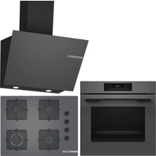 Bosch Gri 3 Lü Ankastre Set 381 ( HJG852YN0T - POP7C9P30O - DWK66PJ70T  ) 67CM Ocak - 3D Fry Hava ile Kızartma -