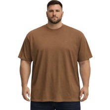 Battal Moda BattalModa Büyük Beden Erkek Basic Bisiklet Yaka Kısa Kollu Tişört %95 Pamuk %5 Likra Vizon 3XL-8XL
