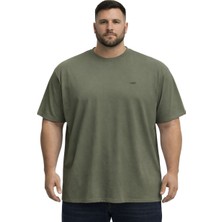 Battal Moda BattalModa Büyük Beden Erkek Basic Bisiklet Yaka Kısa Kollu Tişört %95 Pamuk %5 Likra Haki 3XL-8XL