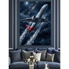 Tablomega Gökyüzünde Süzülen Modern Yolcu Uçağı Dekoratif Kanvas - Mdf Ahşap Tablo
