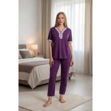 Bilgen's Butik Dantel Detay Bayan Kısa Kollu Pijama Takımı