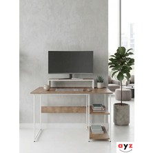 Ayz Vienna 2 Raflı Metal Ayak Çalışma Masası Laptop Masası Bilgisayar Masası 60X120CM Beyaz-Çam