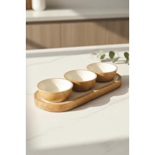 EW's Kitchenware Mango Agacı Standlı Üçlü Kase Seti & Sunum ve Servis Seti Krem
