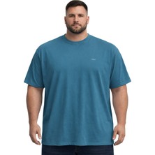 Battal Moda BattalModa Büyük Beden Erkek Basic Bisiklet Yaka Kısa Kollu Tişört %95 Pamuk %5 Likra Petrol 3XL-8XL