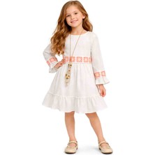 Gvn Kids Kız Çocuk Beyaz Desenli Elbise – Doğal ve Şık Tasarım