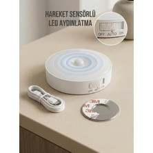 EW's Kitchenware Hareket Sensörlü Yuvarlak LED Aydınlatma & USB Şarjlı Pratik Gece Lambası (8 Cm)