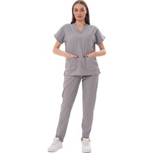 N Company Jüniper En- Boy Likralı Gri Kadın Scrubs Takım