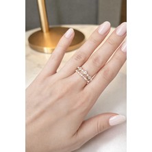 Initium Premium Kalite Paslanmaz Çelik Rose Gold Taş ve Inci Detaylı Ayarlanabilir Yüzük