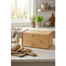 EW's Kitchenware Doğal Bambu Kapaklı Ekmek Kutusu & Doğal Bambu Ekmek Dolabı (23X38X20 Cm)