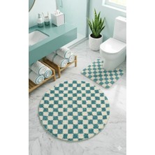 Eurobano Chess Dama Desenli Lateks Kaymaz Taban Makinede Yıkanabilir Daire ve Oyuk Yaka 2'li Banyo Paspası