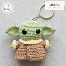 Mühre Baby Yoda Grogu Yıldız Savaşları Star Wars Anahtarlık Charm Hediyelik %100 Pamuklu Organik Amigurumi Örgü