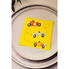 Pekshop Retro Yarış Arabaları Baskılı Sarı Kare Kumaş Dokulu Peçete 12 Adet