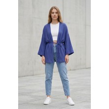 Lupinn Kadın Mor Kimono Ceket Oversize Bağlamalı Salaş Yazlık Kimono Hırka
