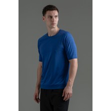 Maraton Slimfit Erkek Bisiklet Yaka  Saks- T-Shirt