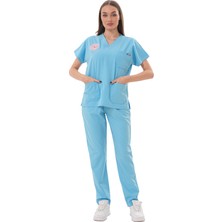 N Company Jüniper En- Boy Likralı Açık Mavi Scrubs Takım