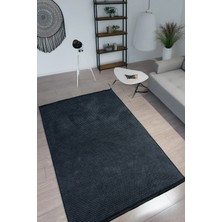Estiva Home Antrasit Siyah Şönil Dokuma Kilim Halı – Hasır Desenli, Yıkanabilir, Kaymaz Taban – Salon, Oturma ve Çocuk Odası Yolluk Halısı