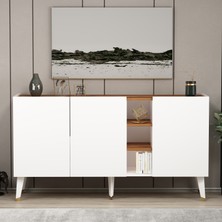 Betroya Scandi Konsol Beyaz Kemençe Çok Amaçlı Konsol Gümüşlük Tv Sehpası 150 cm