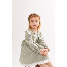 HaanBebe Papatya Nakışlı Bebek ve Kız Çocuk Elbisesi - Bebe Yaka Fırfırlı Keten Elbise