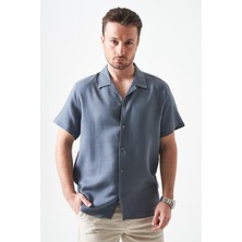 Tena Erkek Antrasit Kısa Kol Apaj Yaka Müslin Regular Gömlek