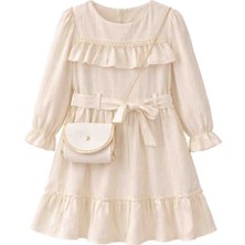 Gvn Kids Kız Çocuk Bej Gömlek Yaka Elbise & Çanta Detaylı – Zarif ve Rahat