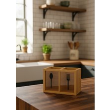 Ciho Bambu Tezgah Üstü Dekoratif 2 Bölmeli Dik Kaşıklık, Mutfak Tezgah Üstü Düzenleyici