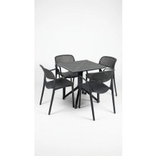 Çavdar Group Barby 4 Kişilik Bistro Set 70X70 Sorty Masa 4 Adet Barby Kollu Koltuk Cafe Bahçe Balkon Mini Set