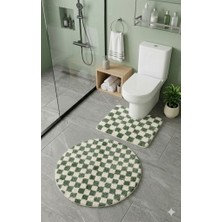 Eurobano Chess Dama Desenli Lateks Kaymaz Taban Makinede Yıkanabilir Daire ve Oyuk Yaka 2'li Banyo Paspası