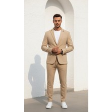 Plus Scorpion Erkek Gofre Desenli Takım Elbise Bağcıklı Pantolon Duble Paça Tek Düğme Modern Slim Fit