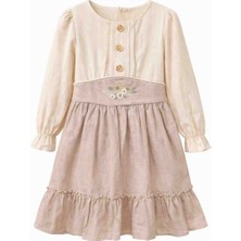 Gvn Kids Kız Çocuk Ekru-Bej Nakışlı Elbise – Zarif ve Doğal Şıklık