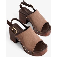 Mubiano Kadın Süet Platform Topuklu Sandalet Mara Vizon