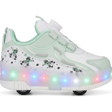 Rocky 💚 LED Işıklı Su Yeşili Patenli Çocuk Ayakkabı – Ortopedik Taban, Çift Kullanım (Spor & Paten)