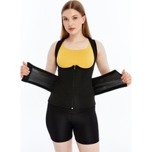 Sweet Sauna Fermuarlı Dik Duruş Termal Atlet Tipi Bel Kemer Sauna Bel ve Göbek Etkili Yelek Korse Siyah