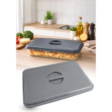 Omilife Gri Dikdörtgen Borcam Kapağı Sızdırmaz Plastik Saklama Kapağı Gıda Koruma Kapak 38x25 cm