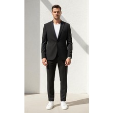 Plus Scorpion Erkek Gofre Desenli Takım Elbise Bağcıklı Pantolon Duble Paça Tek Düğme Modern Slim Fit