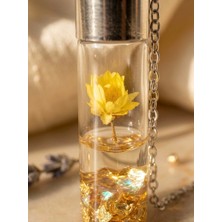 Meneva Aksesuar Cam Şişe Içinde Kurutulmuş Sarı Çiçekli Kristal Kolye