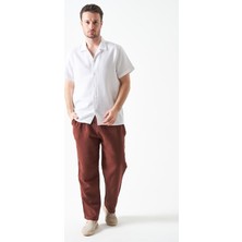 Tena Erkek Kahve Bel Bağlamalı Baggy Müslin Pantolon