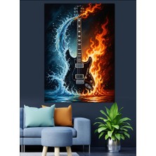 Tablomega Ateş ve Buz Elektro Gitar Dekoratif Kanvas - Mdf Ahşap Tablo