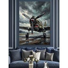 Tablomega Pistte Bekleyen Pervaneli Savaş Uçağı Dekoratif Kanvas - Mdf Ahşap Tablo