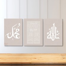 Artarilion Dikey 3'lü Kanvas Tablo Allah Hz Muhammed Kabe Kapısı Soft Islami Manevi Dini Duvar Tablosu