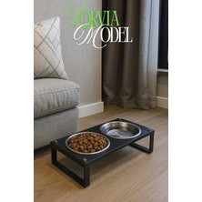 Reyo Ok-Ay Store Zorvia Paslanmaz Çelik Kedi Köpek Mama ve Su Kabı Standı, %10 Eğimli, Ergonomik, Yükseltilmiş Sağlıklı Beslenme, Siyah-Siyah