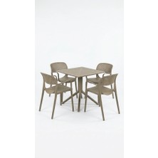 Çavdar Group Barby 4 Kişilik Bistro Set 70X70 Sorty Masa 4 Adet Barby Kollu Koltuk Cafe Bahçe Balkon Mini Set