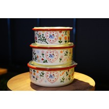 Porcelland Bloom Emaye 3'lü Saklama Kabı Seti